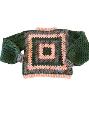Hand knit granny square cropped sweater Size XS/S